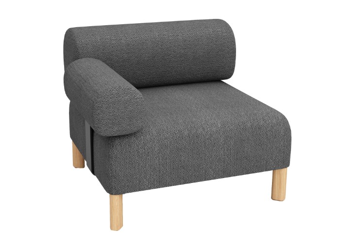 Pebble Single Seat Lounge + 1 Armrest - Mid Grey